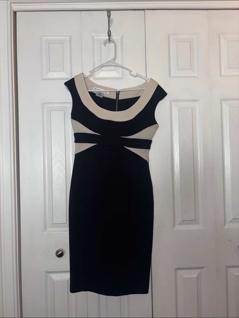 Maggy London Black and Cream Cutout Sheath Midi Dress